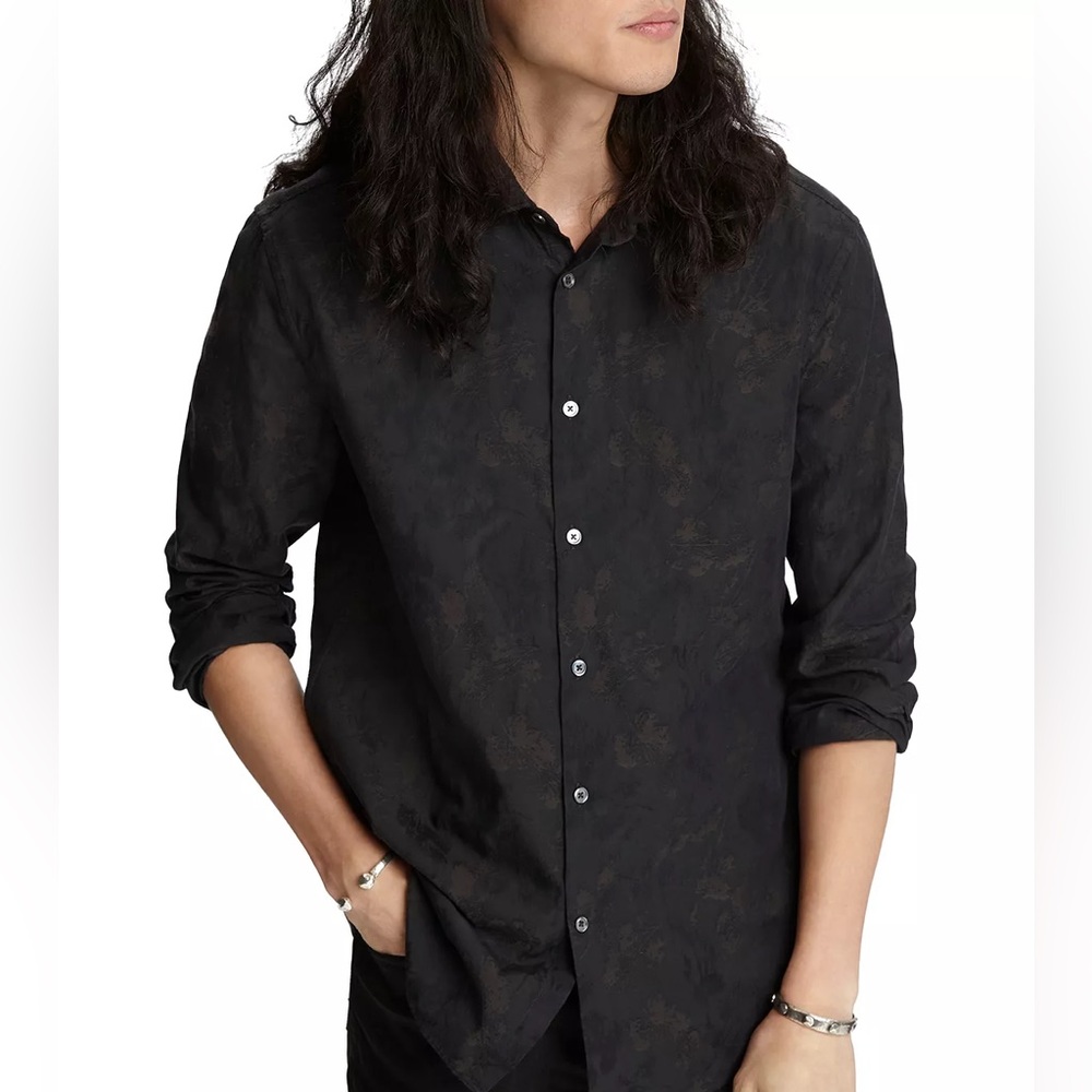 John Varvatos Jacquard Black Floral Shirt Size L MSRP:$298